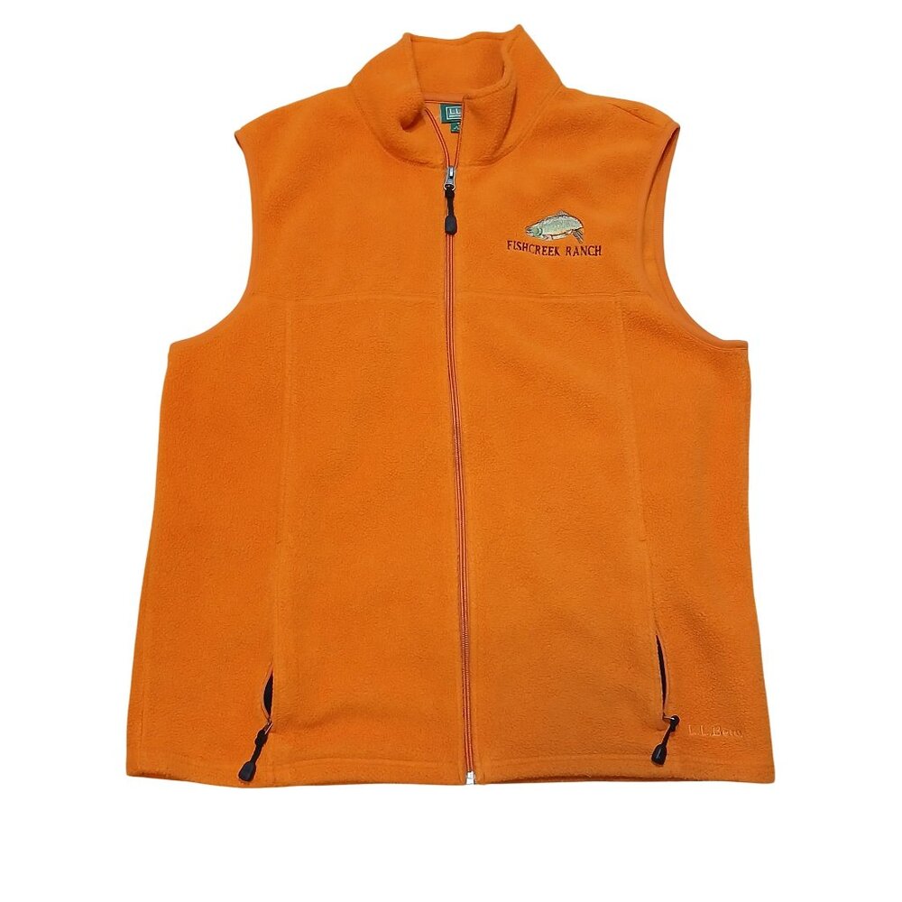 LL Bean Fleece Vest Mens Large Tall Orange Fishcreek Ranch Warm Layering Jacket